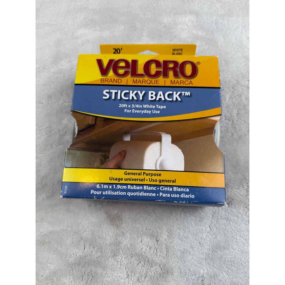 Velcro Sticky Back‎ Tape 20ft x 3/4in White General Purpose Roll New